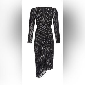 Express Black Dress with Silver Sequin Stripes, Long Sleeve
